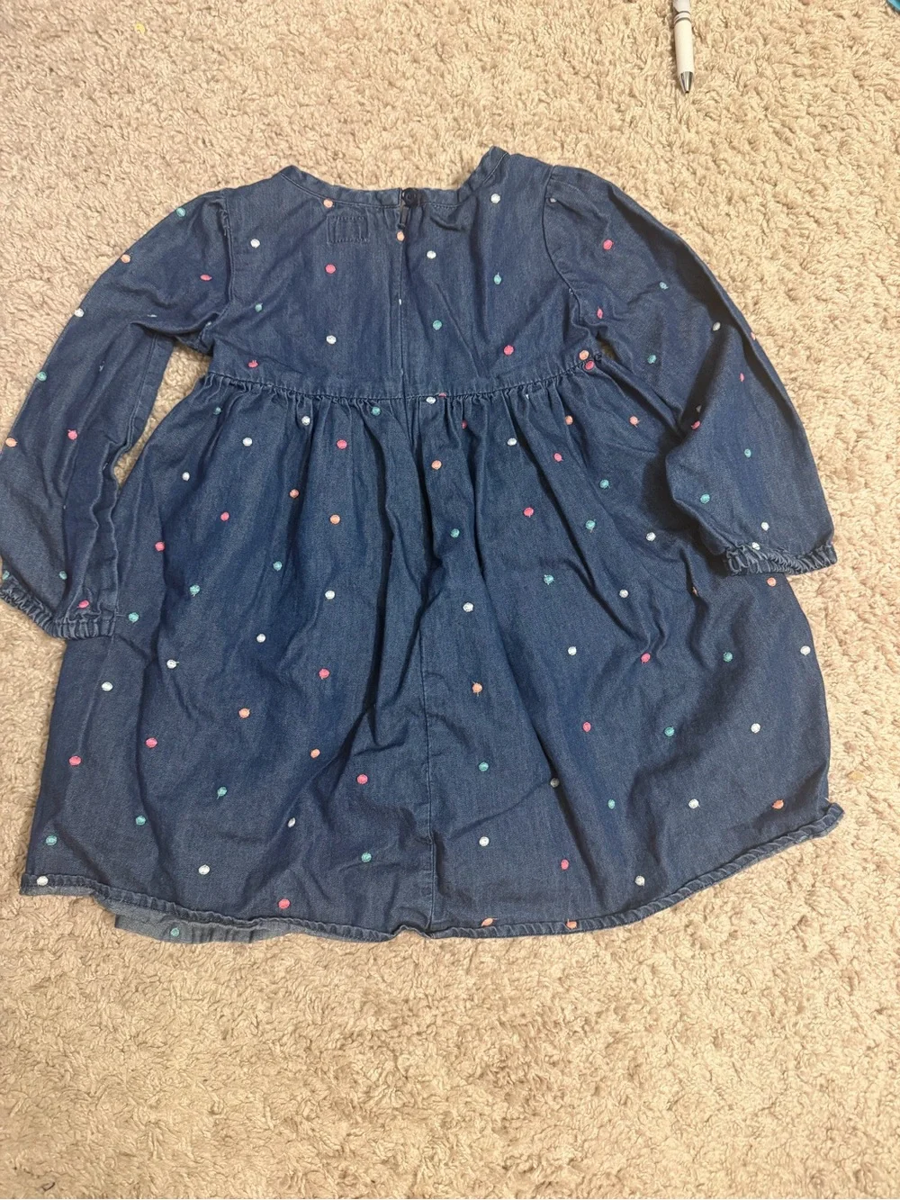 Baby Gap denim dress with embroidered polka dots, toddler 2T